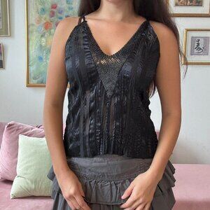 Black Tank Top with Sequins V Design